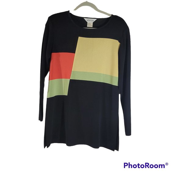 Exclusively Misook Tunic Knit Top Womens Small Multicolor Colorblock Scoop Neck - Picture 1 of 5